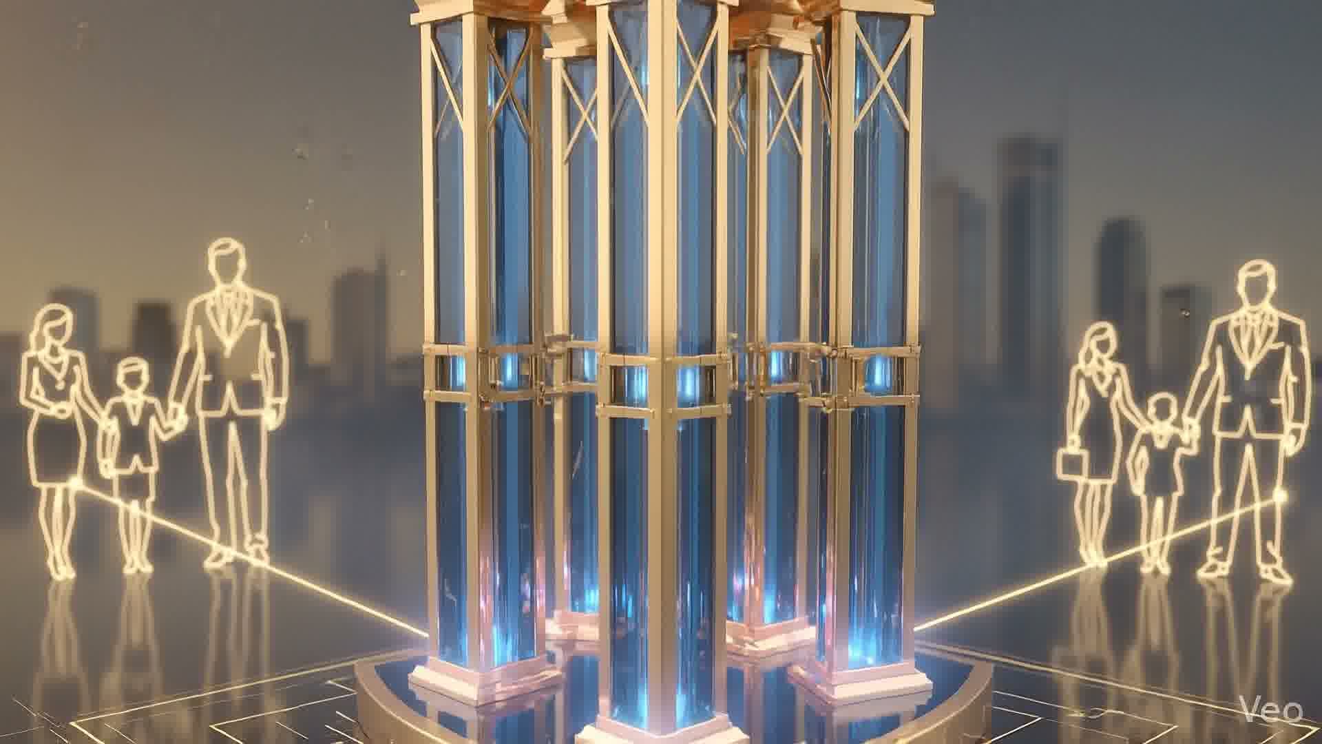 A blueprint rising into a vertical structure.